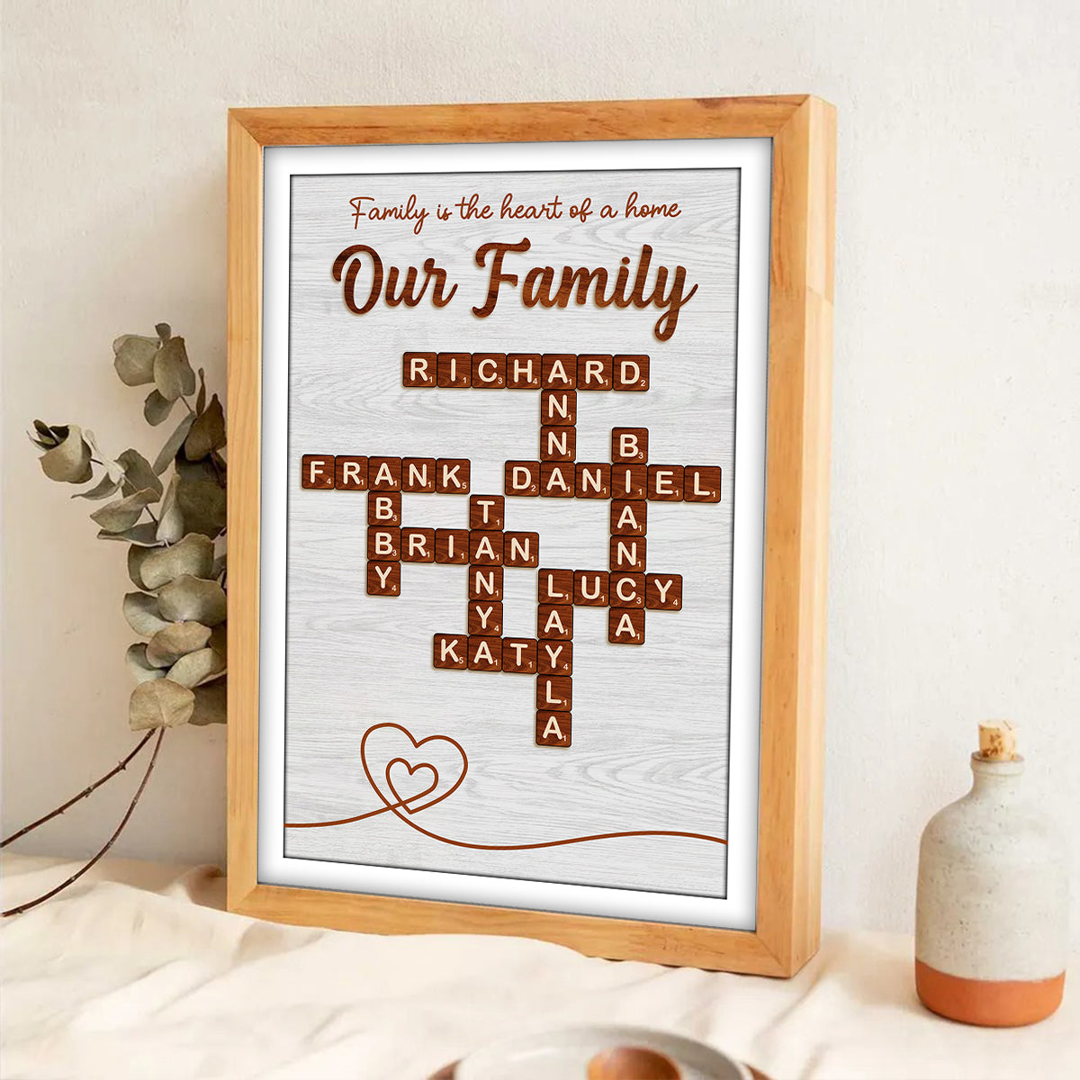 Family is the Heart of the Home Crossword Art - Personalized Poster - Unique Gift for Parents Grandparents