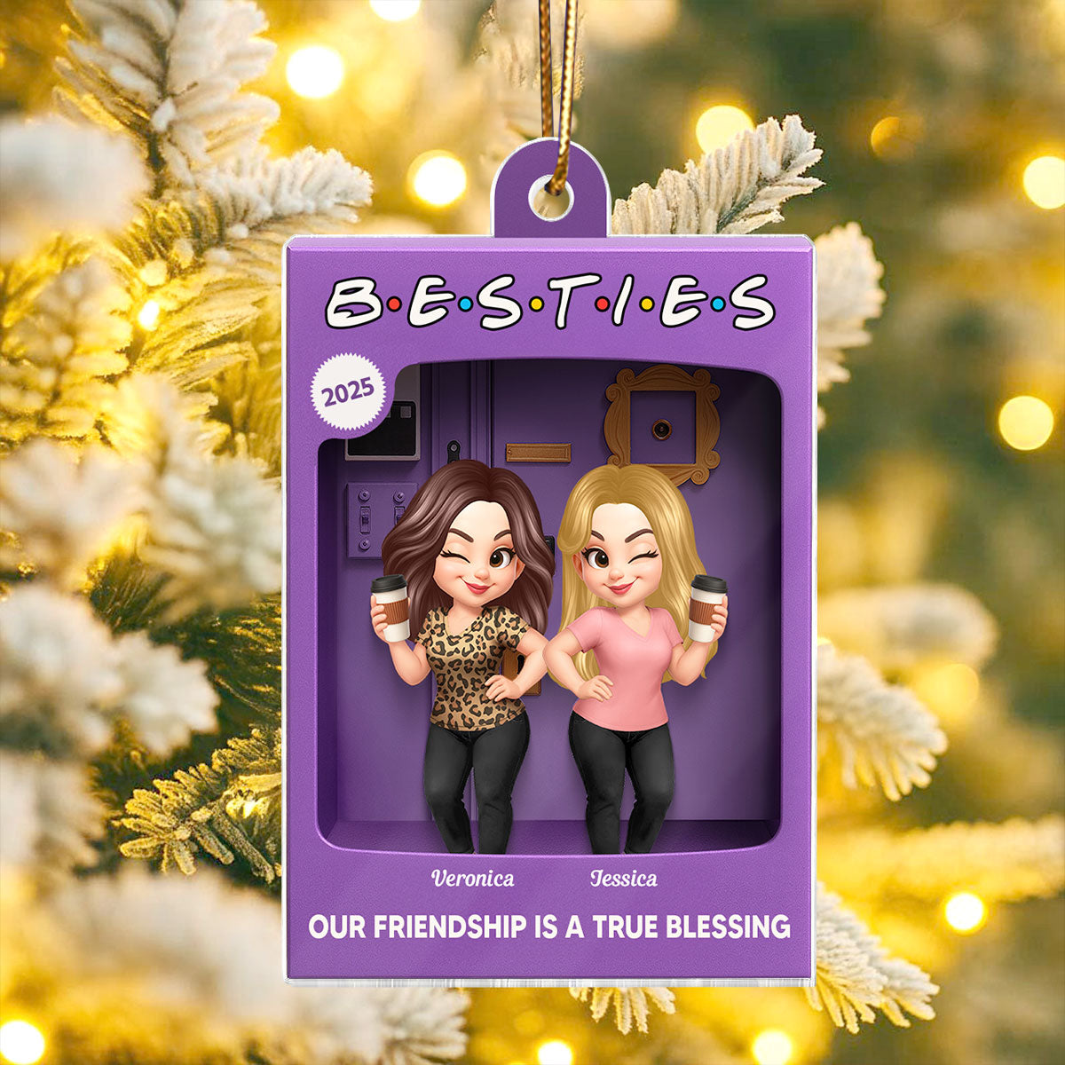 3D Effect Besties Forever Best Friends Purple Toy Box Style Personalized Acrylic Ornament, Christmas Gift For Besties
