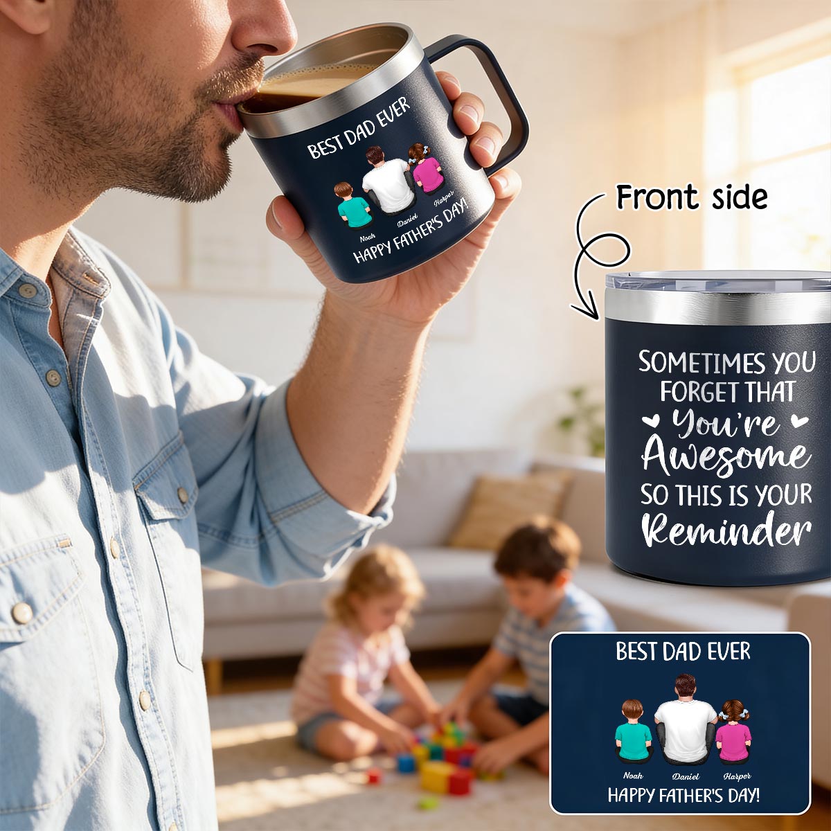 Sometimes You Forget That You're Awesome Best Dad Ever - Personalized Stainless Steel Tumbler with Handle