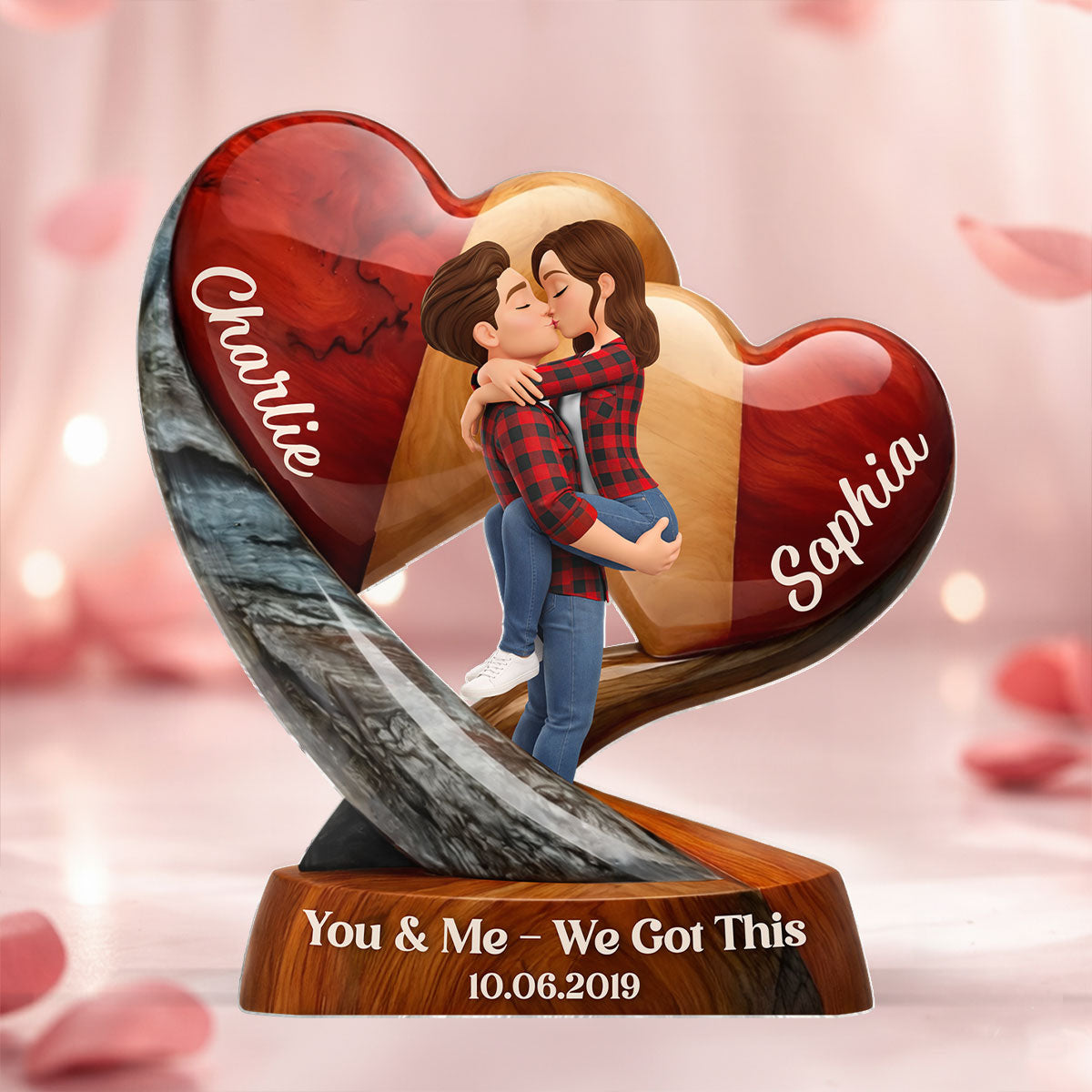 Couple Heart You & Me We Got This - Personalized Acrylic Block Plaque - Anniversary, Valentine's Day Gift, Gift For Him, Gift For Her
