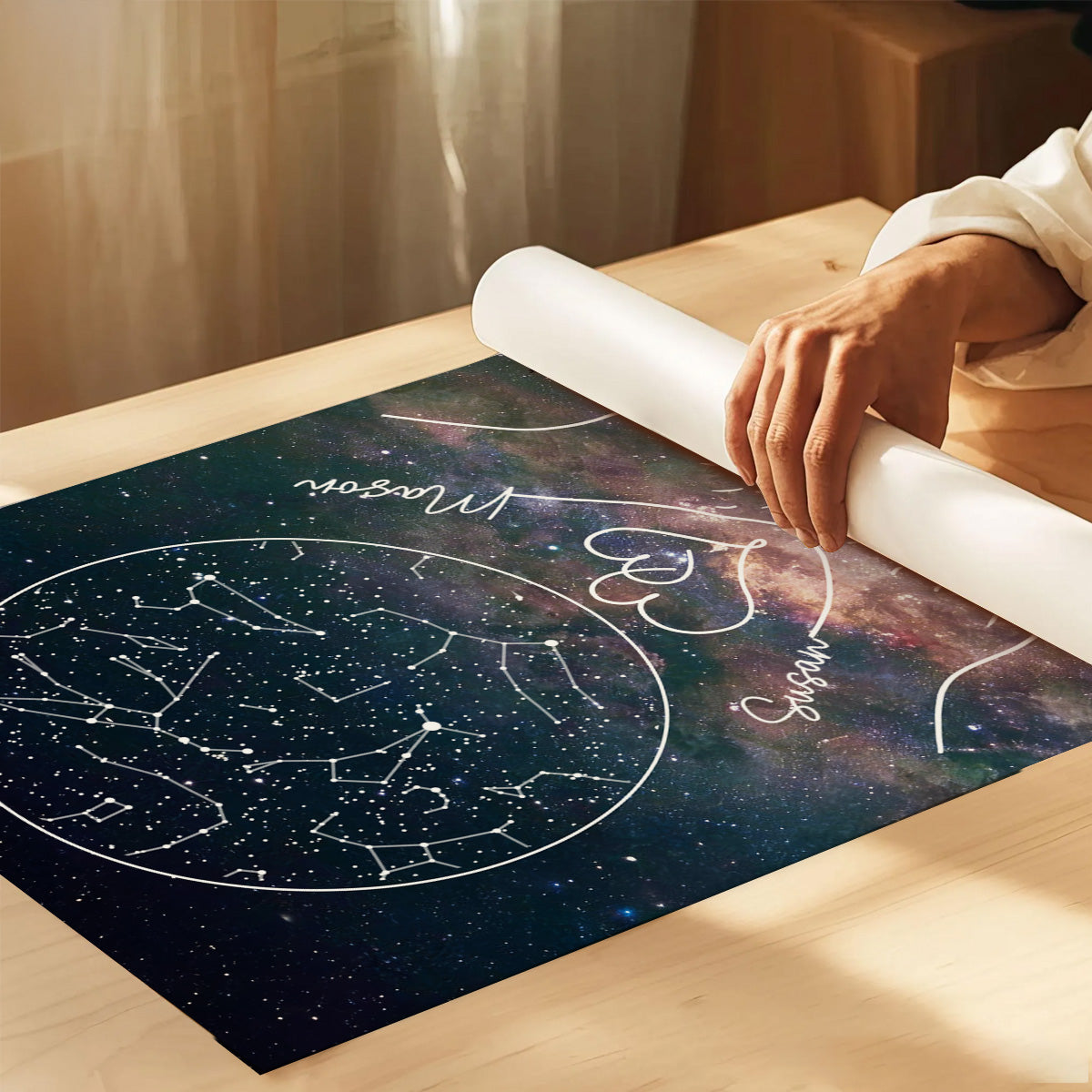 Couple Holding Hands Line Art Custom Star Map Anniversary Date - Personalized Poster - Valentine's Day Gift For Couple