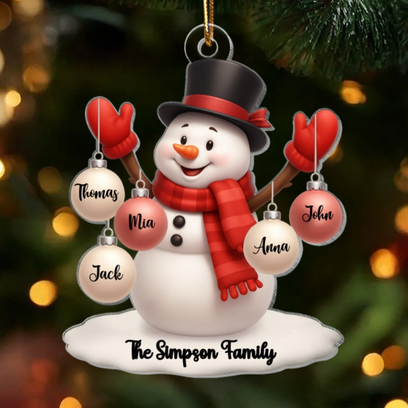 Snowman Family Name Ball Ornaments - Personalized Acrylic Ornament - Christmas Gift for Family