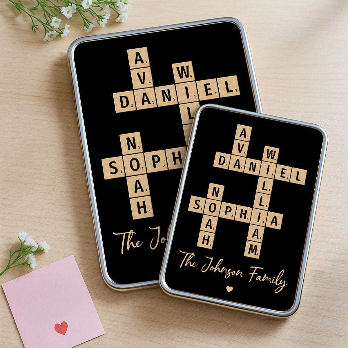 Family Names Crossword Puzzle Art - Personalized Mirrored Picture Frame - Christmas Gift For Family