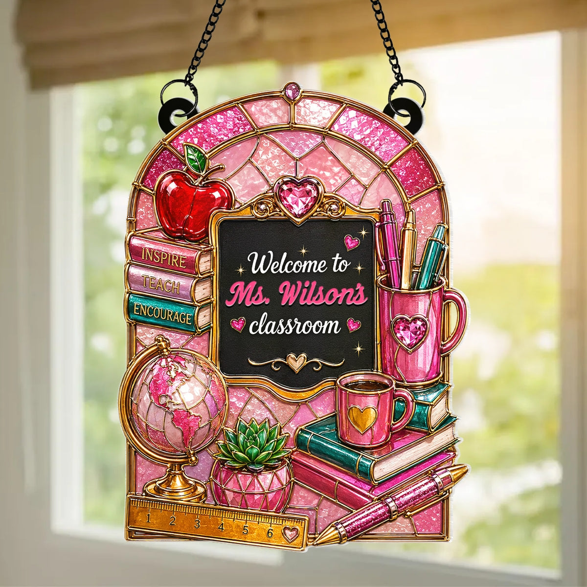 Welcome to Teacher's Classroom - Personalized Acrylic Suncatcher - Back to School Gift for Teacher, Classroom Decor