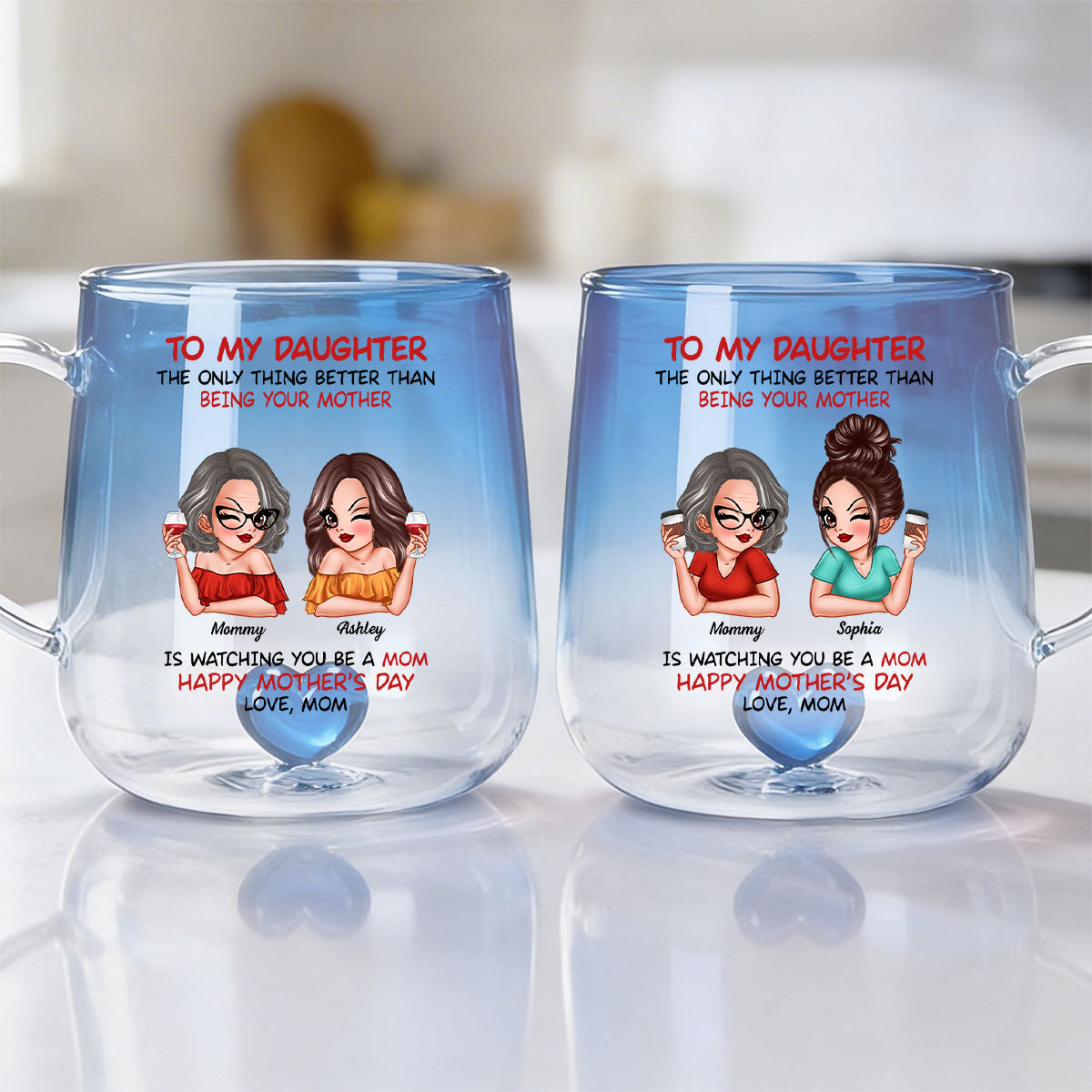 Watching You Be A Mom - Personalized Glass Mug - Heartfelt Mother's Day Gift For Daughter