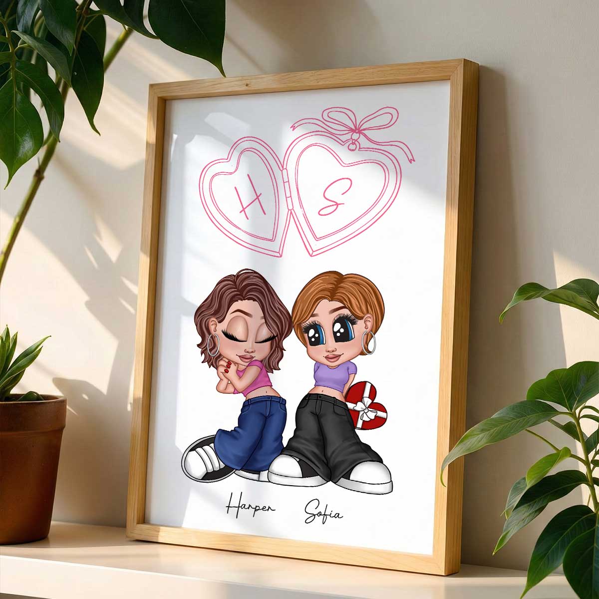 Y2K Couple Custom Initial Heart Locket Art - Personalized Poster - Gift For Her, Gift For Him