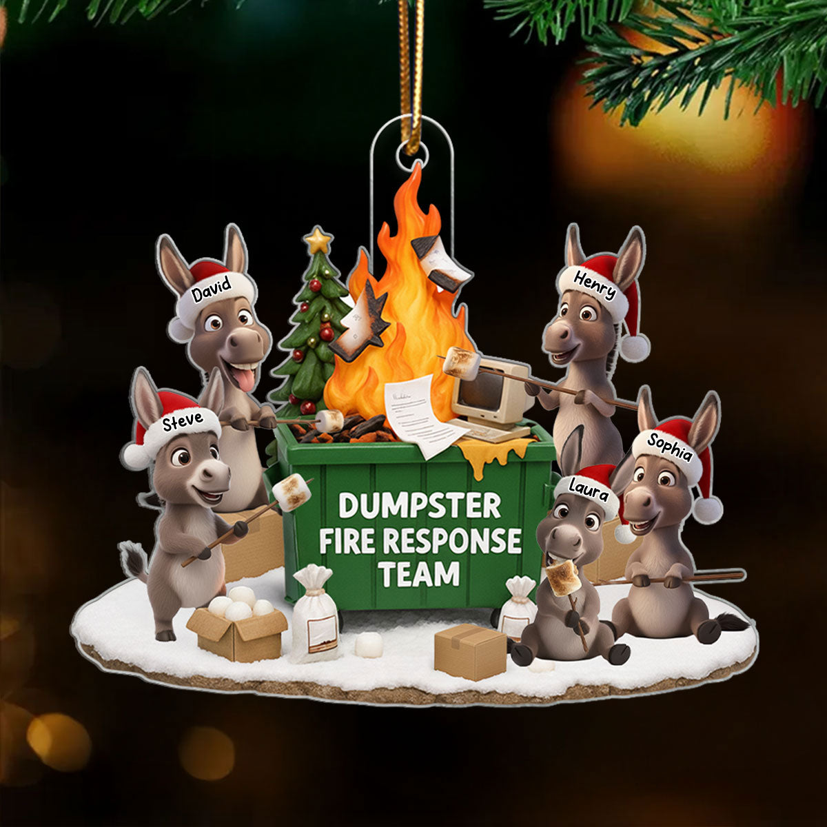 Dumpster on Fire Response Team - Personalized Acrylic Ornament - Funny Christmas Gift for Coworkers, Employees, Work Besties