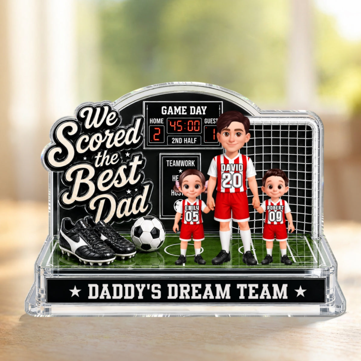 Soccer Dad & Kids On Court 2D Flat - Personalized Acrylic Block Plaque -  Gift For Soccer Dad, UK Football Dad