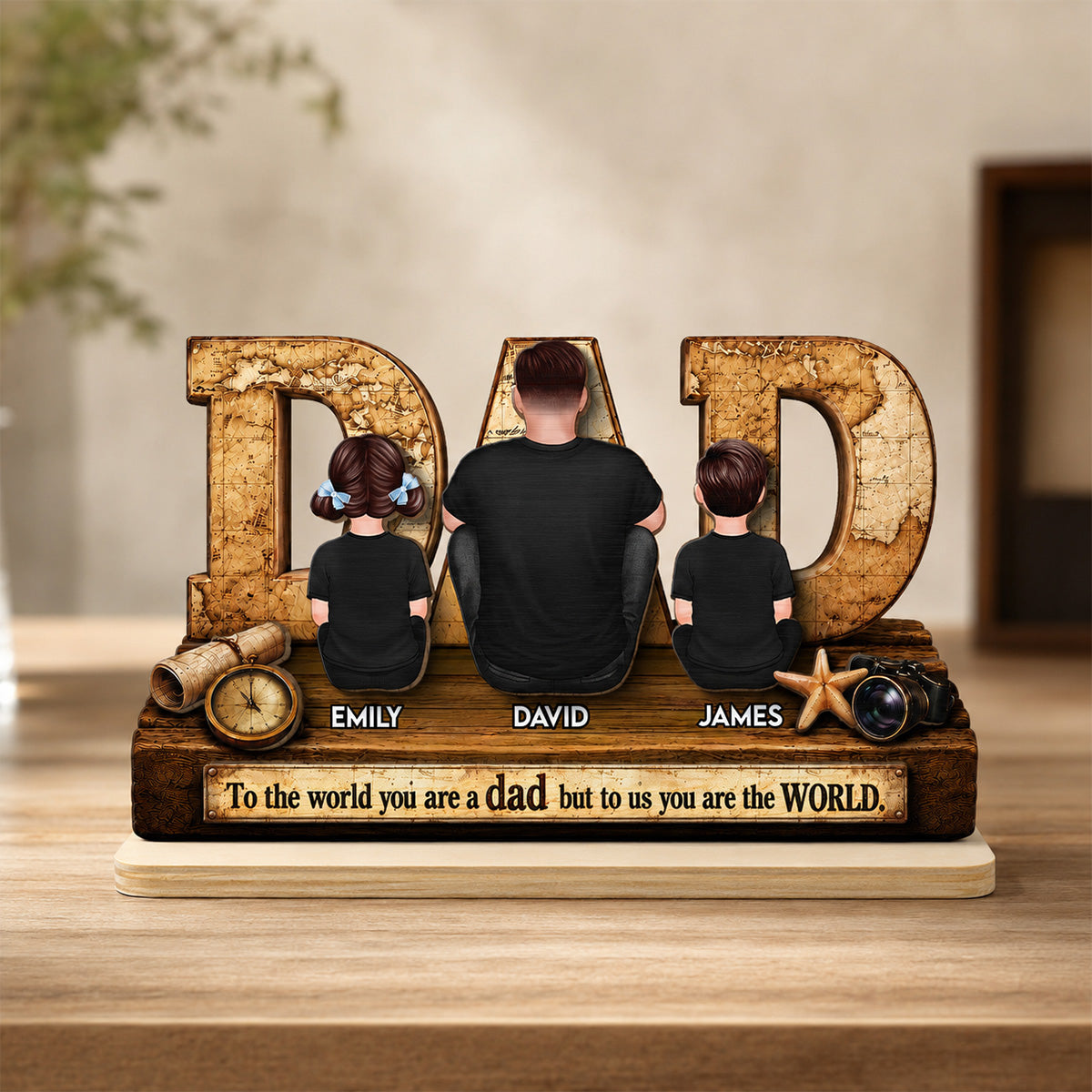 World Best Dad 2D Flat - Personalized Wooden Plaque -  Gift for Dad, Husband