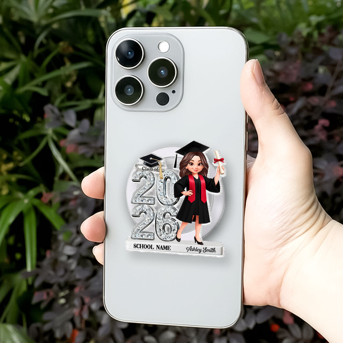 3D Shiny Effect Class Of 2026 2027 Senior - Personalized Acrylic Magnetic Phone Grip - Gift For Graduates, Daughter, Son
