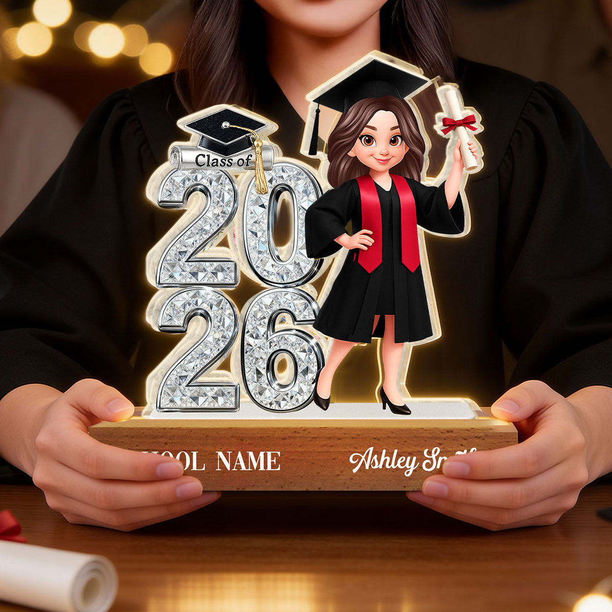Class Of 2026 2027 Shiny Effect 2D Flat - Personalized Acrylic Block LED Night Light - Graduation Gift For Graduates, Daughter