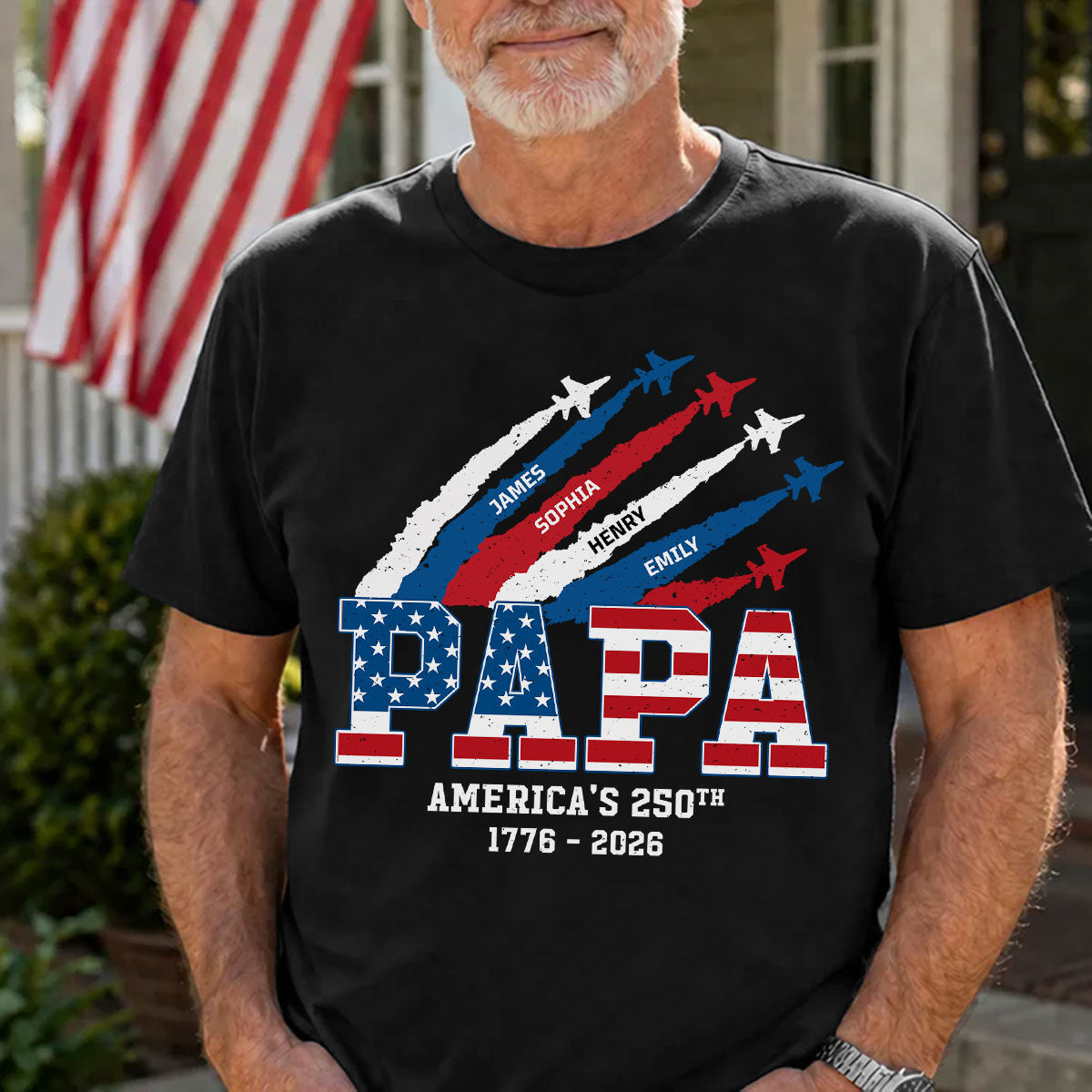 Proud Dad Grandpa Nation Flag American 250th Anniversary - Personalized Shirt - Gift For Dad, Grandpa, Celebrating 250 Years Of Freedom