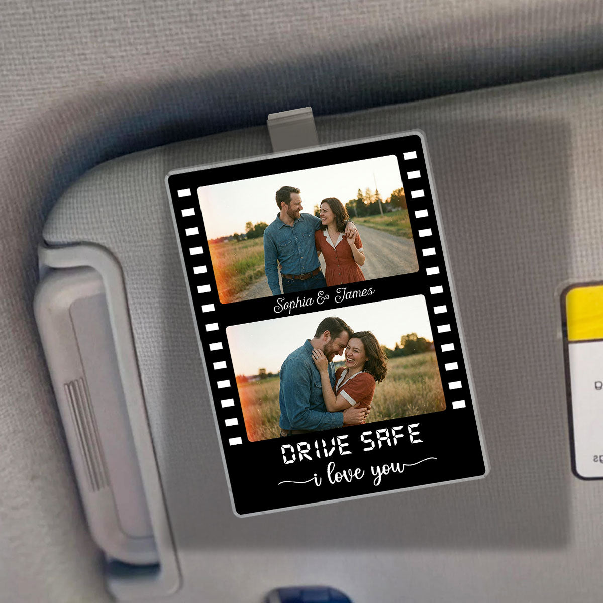 Drive Safe Couple Custom Photo Film Strip Style - Personalized Acrylic Car Visor - Gift For Him, Gift For Her