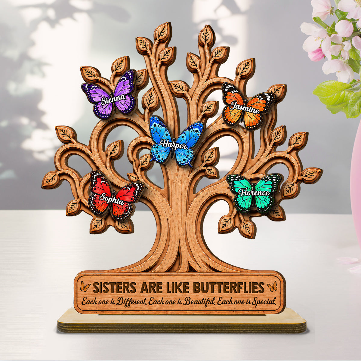Sisters Besties Are Like Butterflies 2D Flat - Personalized Wooden Plaque - Gift For Besties, Sisters