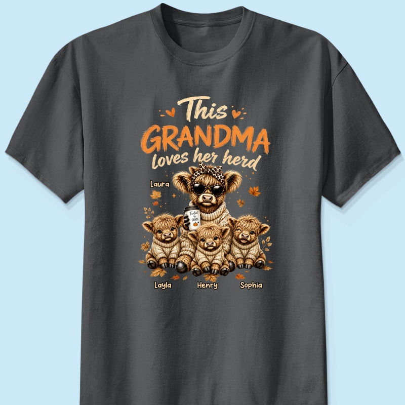 This Grandma Loves Her Herd Fall Season - Personalized Shirt - Cozy Autumn Tee for Grandma