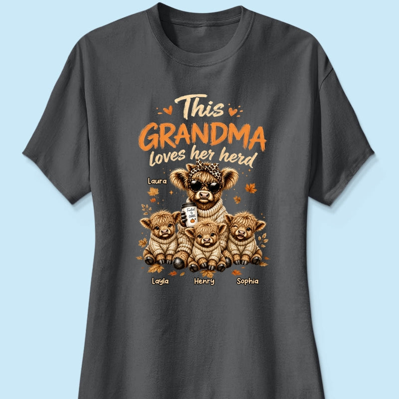 This Grandma Loves Her Herd Fall Season - Personalized Shirt - Cozy Autumn Tee for Grandma