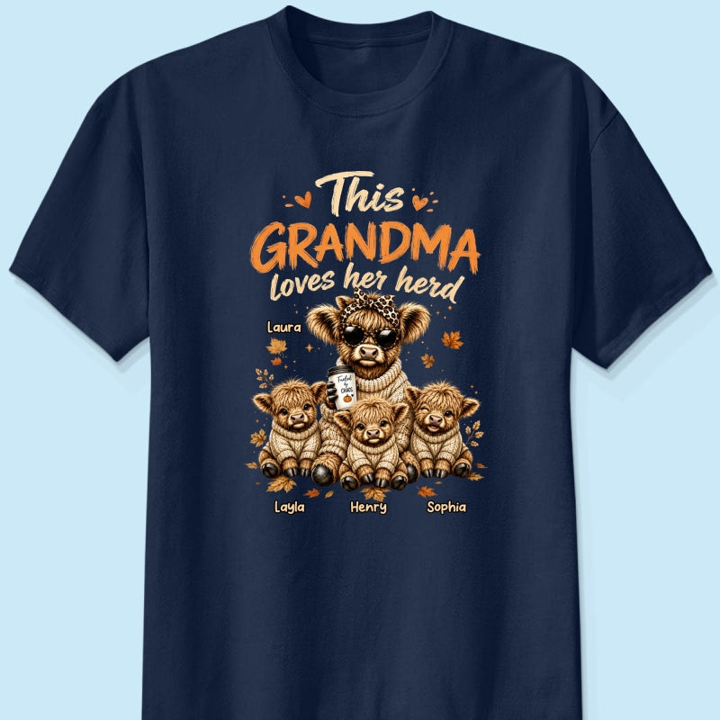 This Grandma Loves Her Herd Fall Season - Personalized Shirt - Cozy Autumn Tee for Grandma