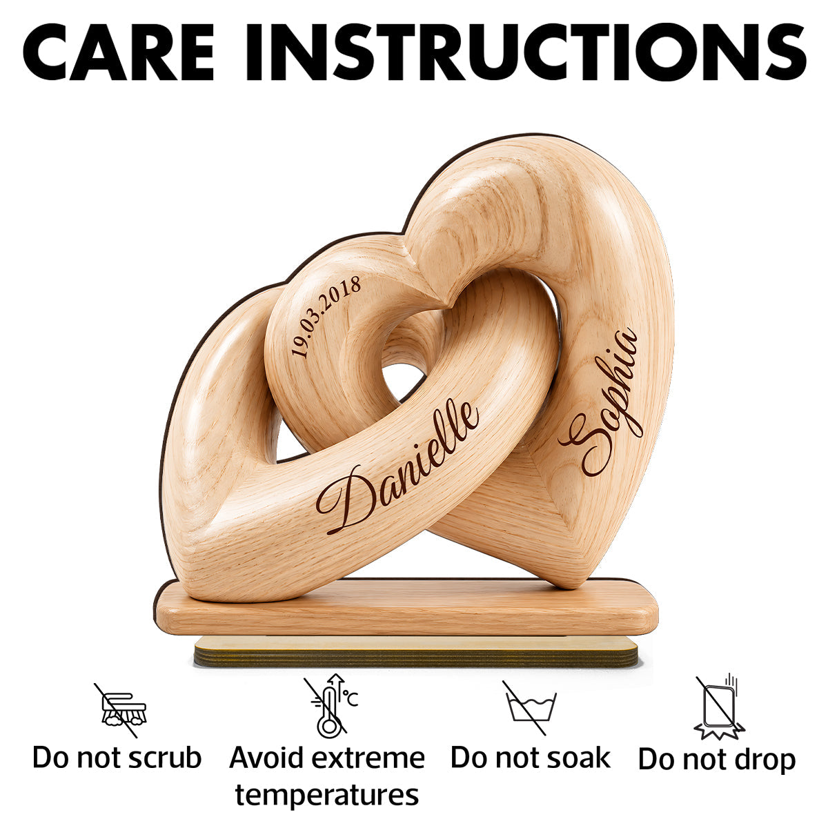 Interlocked Hearts Couple 2D Flat Plaque - Personalized 2-Layered Wooden Plaque - Gift for Him, for Her