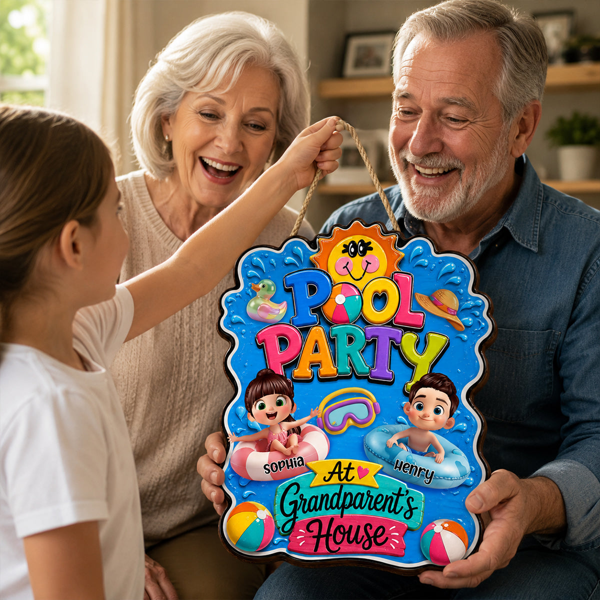 Pool Party At Grandparent's House - Personalized Wood Sign - Gift For Grandparents, Kids, Summer Decoration