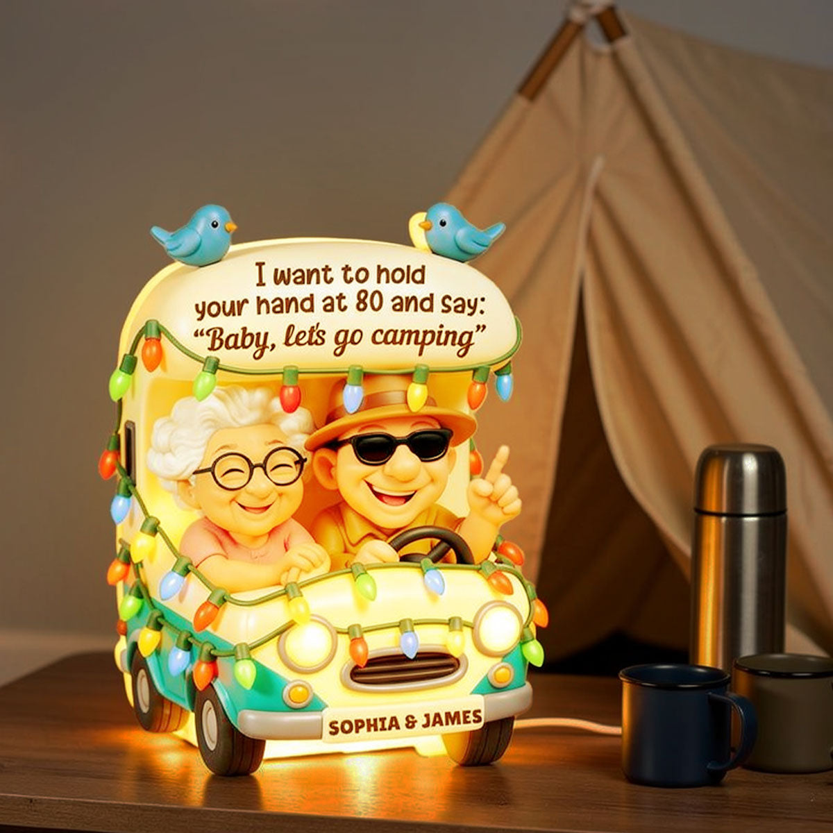 Baby Let's Go Camping Old Couple - Personalized Light Box - Gift For Him, Gift For Her, Gift For Couple