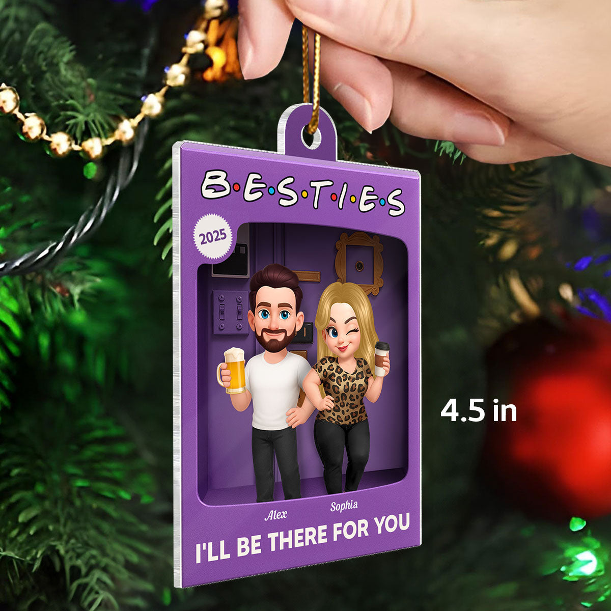 Man Woman Best Friends Purple 3D Effect Toy Box Style - Personalized Acrylic Ornament - Christmas Gift For Friends