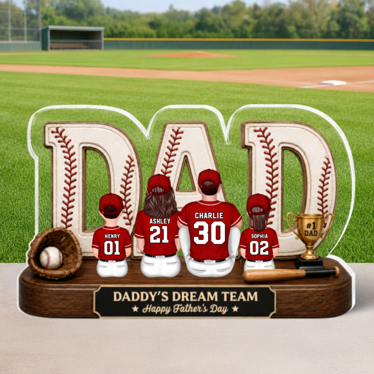 Baseball Daddy's Dream Team - Personalized Acrylic Block Plaque -  Gift For Dad, Husband, Baseball Fans