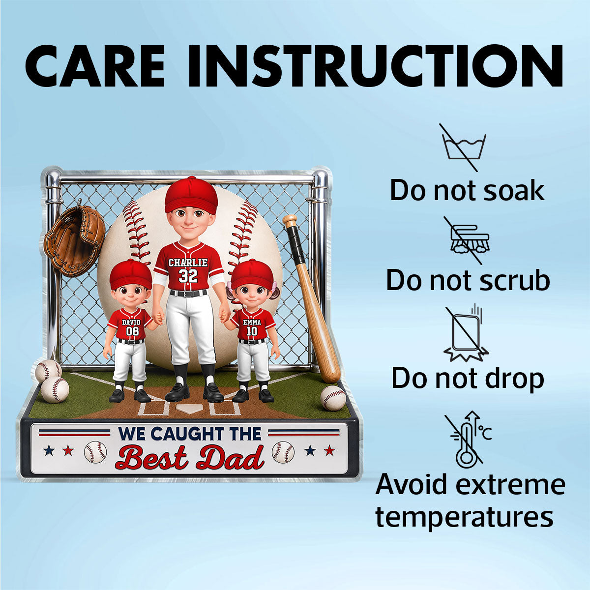 Baseball Dad And Kids We Caught The Best Dad - Personalized Acrylic Block Plaque -  Gift For Dad, Husband