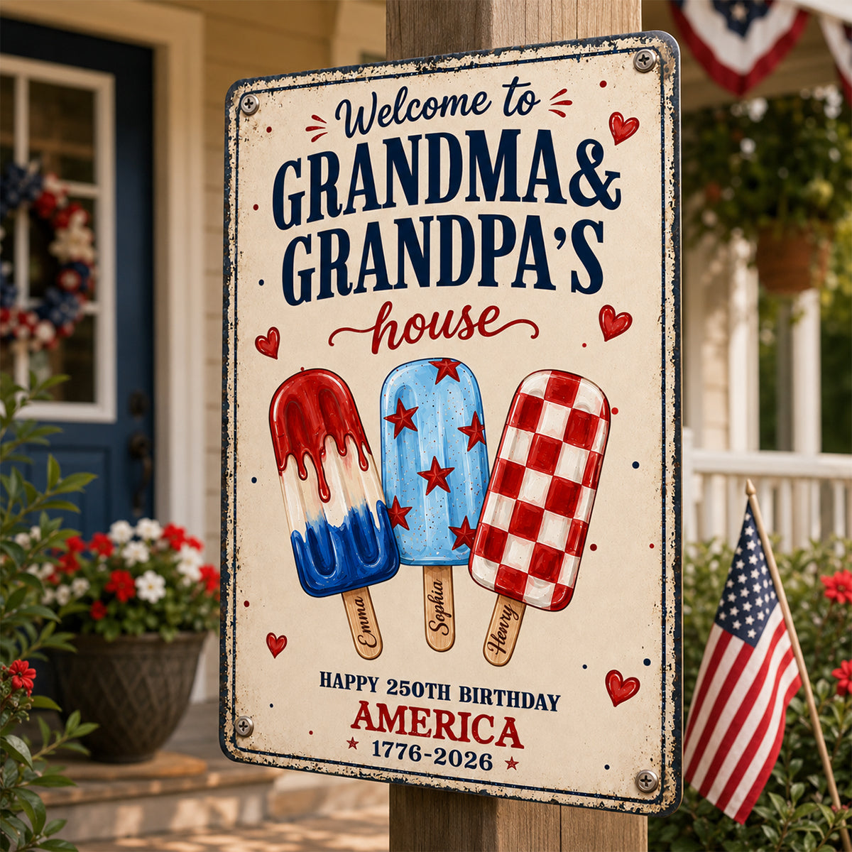 Welcome to Grandma Grandpa's House, 250th Anniversary - Personalized Metal Sign - Summer Decor
