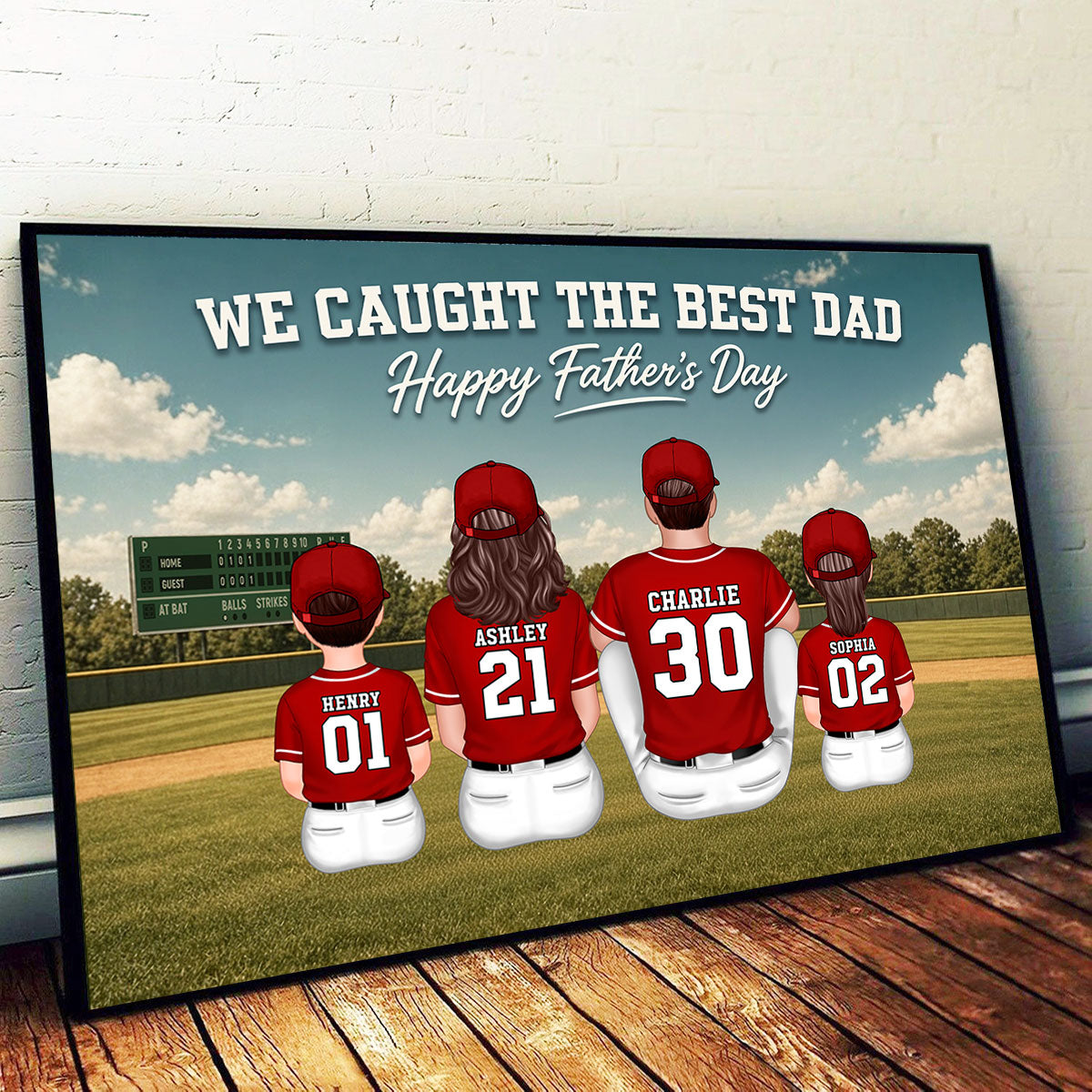 Retro Baseball Outfield We Caught The Best Dad - Personalized Poster - Father's Day Gift For Baseball Dad, Husband