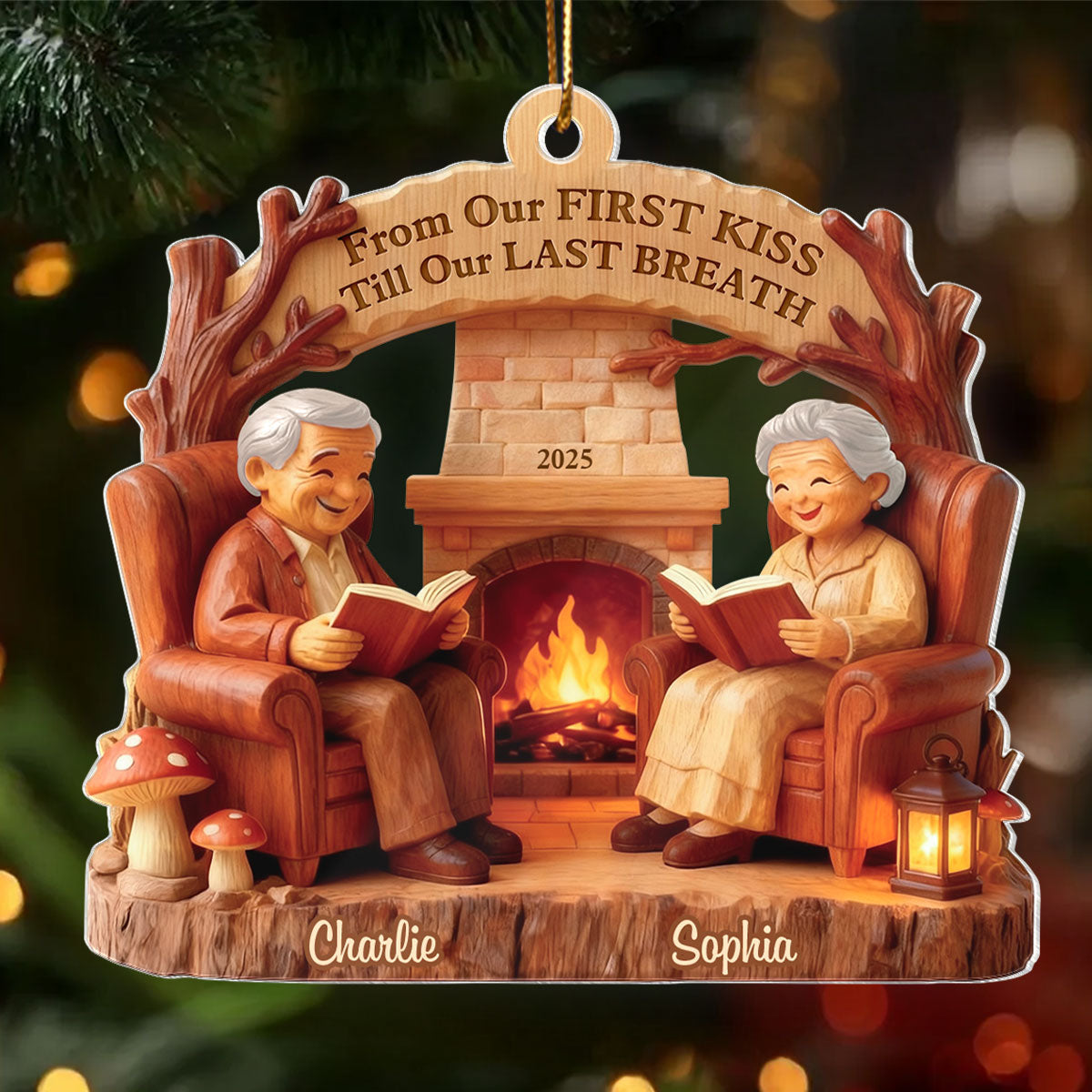 Growing Old Together Wooden Figurine - Personalized Acrylic Ornament - Heartwarming Christmas Gift For Him, For Her, For Couple