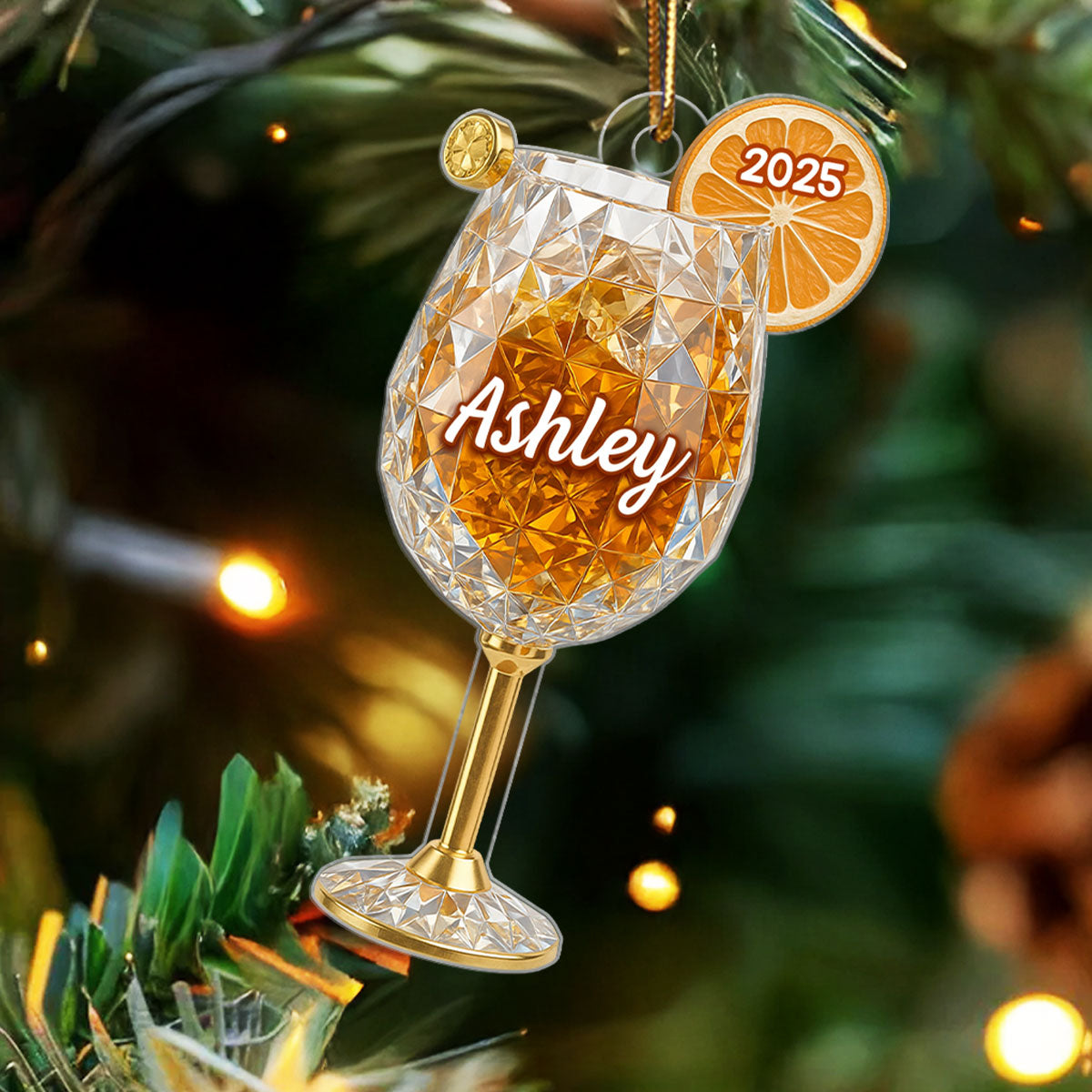 Handblown Glass Aperol Spritz Crystal Effect - Personalized Acrylic Ornament - Unique Christmas Gift For Besties, Cocktail Lover