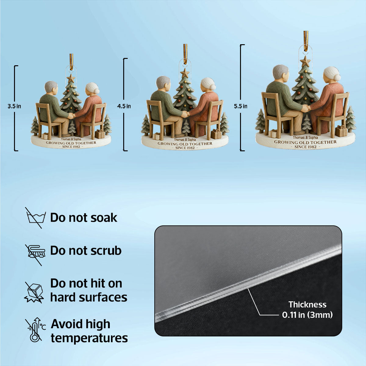 3D Effect Old Couple Growing Old Together - Personalized Acrylic Ornament