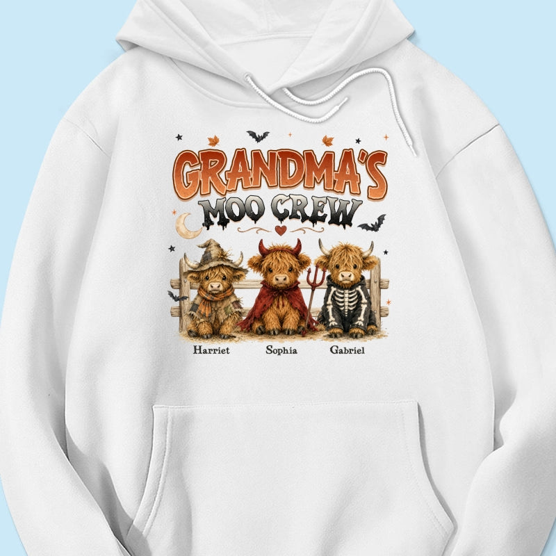Grandma's Moo Crew Halloween Costume Highland Cows - Personalized Shirt - Halloween Gift For Grandma