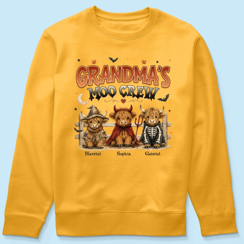 Grandma's Moo Crew Halloween Costume Highland Cows - Personalized Shirt - Halloween Gift For Grandma