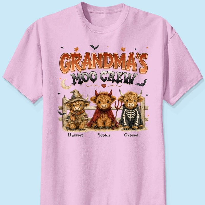 Grandma's Moo Crew Halloween Costume Highland Cows - Personalized Shirt - Halloween Gift For Grandma