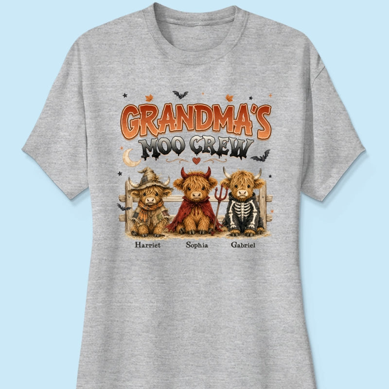 Grandma's Moo Crew Halloween Costume Highland Cows - Personalized Shirt - Halloween Gift For Grandma