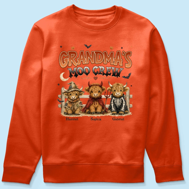 Grandma's Moo Crew Halloween Costume Highland Cows - Personalized Shirt - Halloween Gift For Grandma