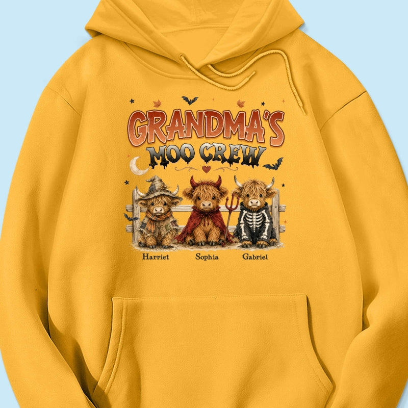 Grandma's Moo Crew Halloween Costume Highland Cows - Personalized Shirt - Halloween Gift For Grandma