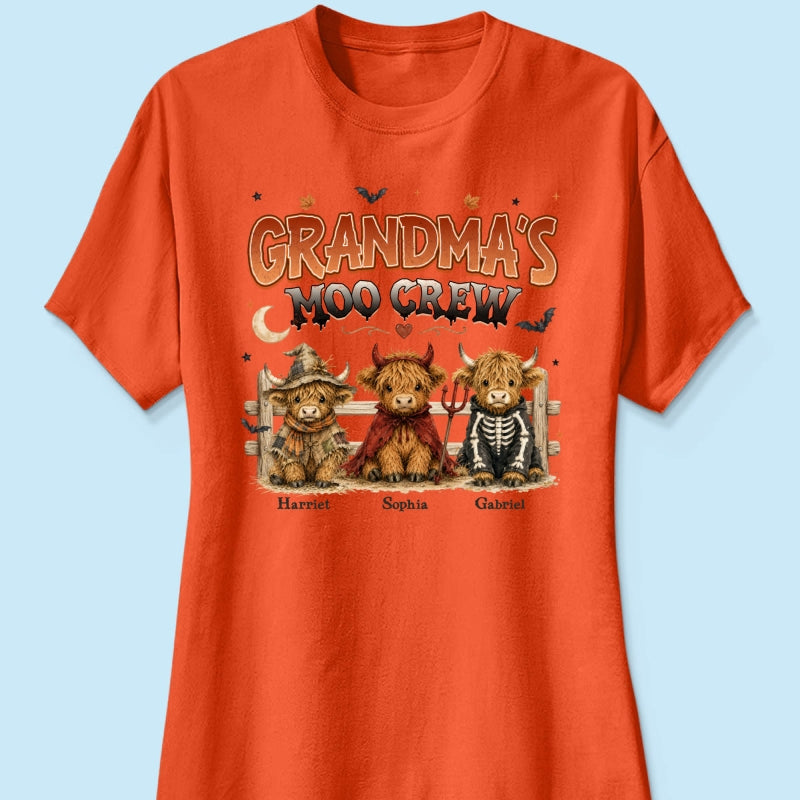 Grandma's Moo Crew Halloween Costume Highland Cows - Personalized Shirt - Halloween Gift For Grandma