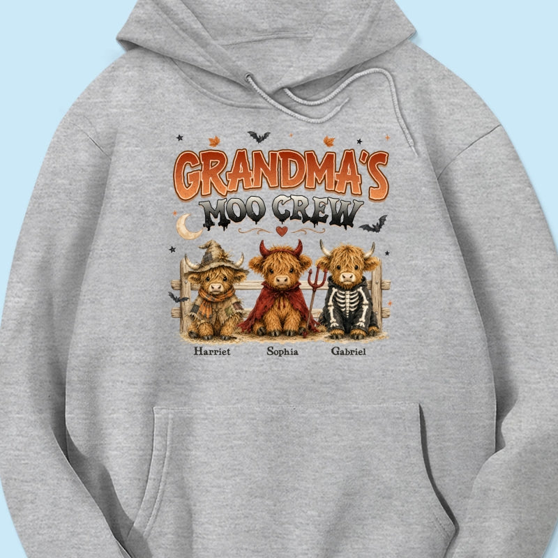 Grandma's Moo Crew Halloween Costume Highland Cows - Personalized Shirt - Halloween Gift For Grandma