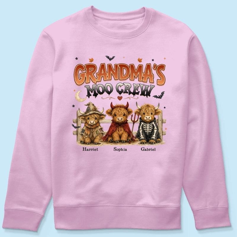 Grandma's Moo Crew Halloween Costume Highland Cows - Personalized Shirt - Halloween Gift For Grandma