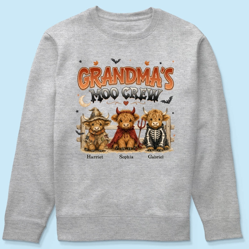 Grandma's Moo Crew Halloween Costume Highland Cows - Personalized Shirt - Halloween Gift For Grandma