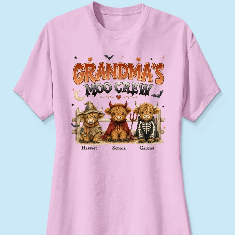 Grandma's Moo Crew Halloween Costume Highland Cows - Personalized Shirt - Halloween Gift For Grandma