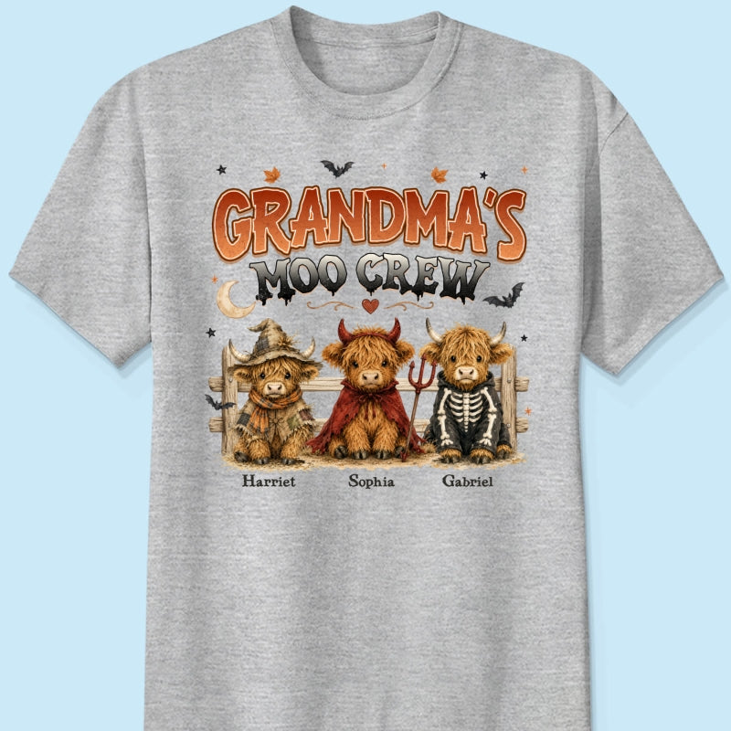 Grandma's Moo Crew Halloween Costume Highland Cows - Personalized Shirt - Halloween Gift For Grandma
