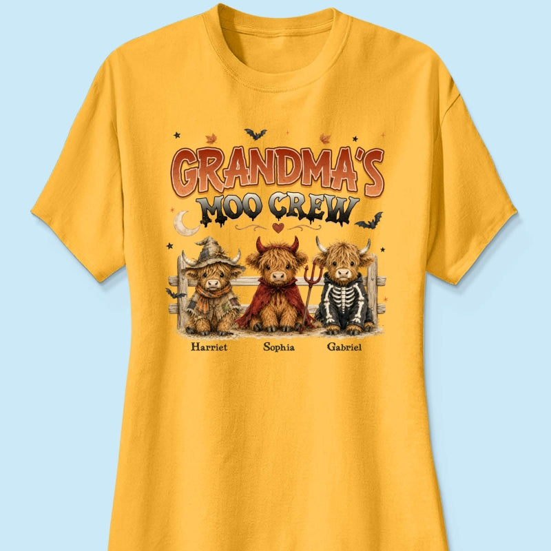 Grandma's Moo Crew Halloween Costume Highland Cows - Personalized Shirt - Halloween Gift For Grandma
