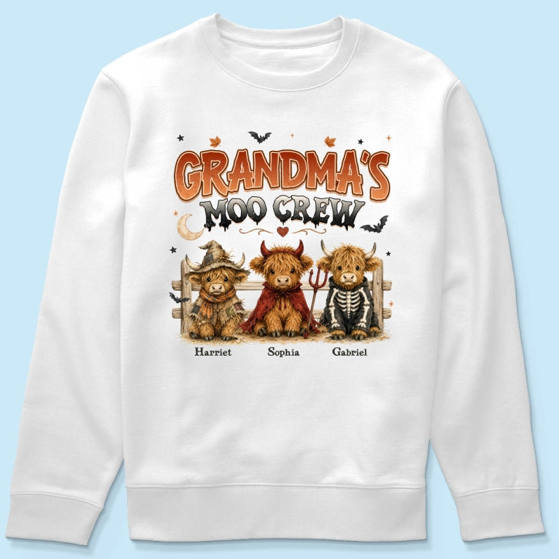 Grandma's Moo Crew Halloween Costume Highland Cows - Personalized Shirt - Halloween Gift For Grandma