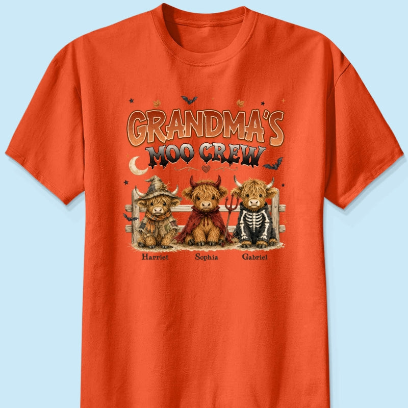 Grandma's Moo Crew Halloween Costume Highland Cows - Personalized Shirt - Halloween Gift For Grandma