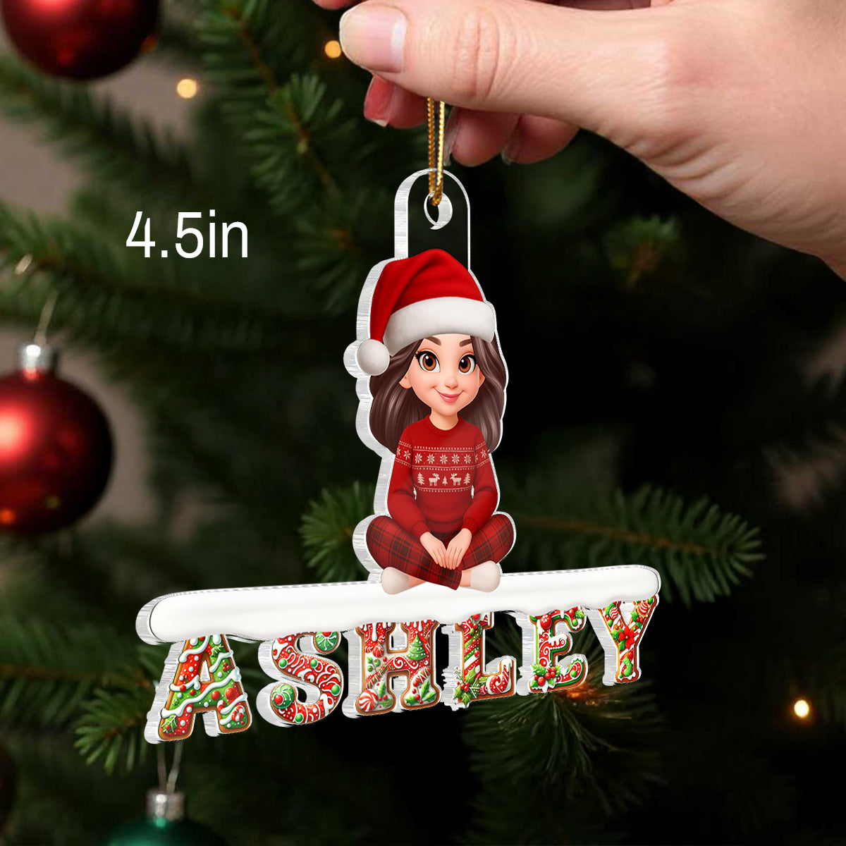 3D Effect Christmas Gingerbread Pattern Family Member Name - Personalized Acrylic Ornament - Unique Christmas Gift For Family, Loved Ones