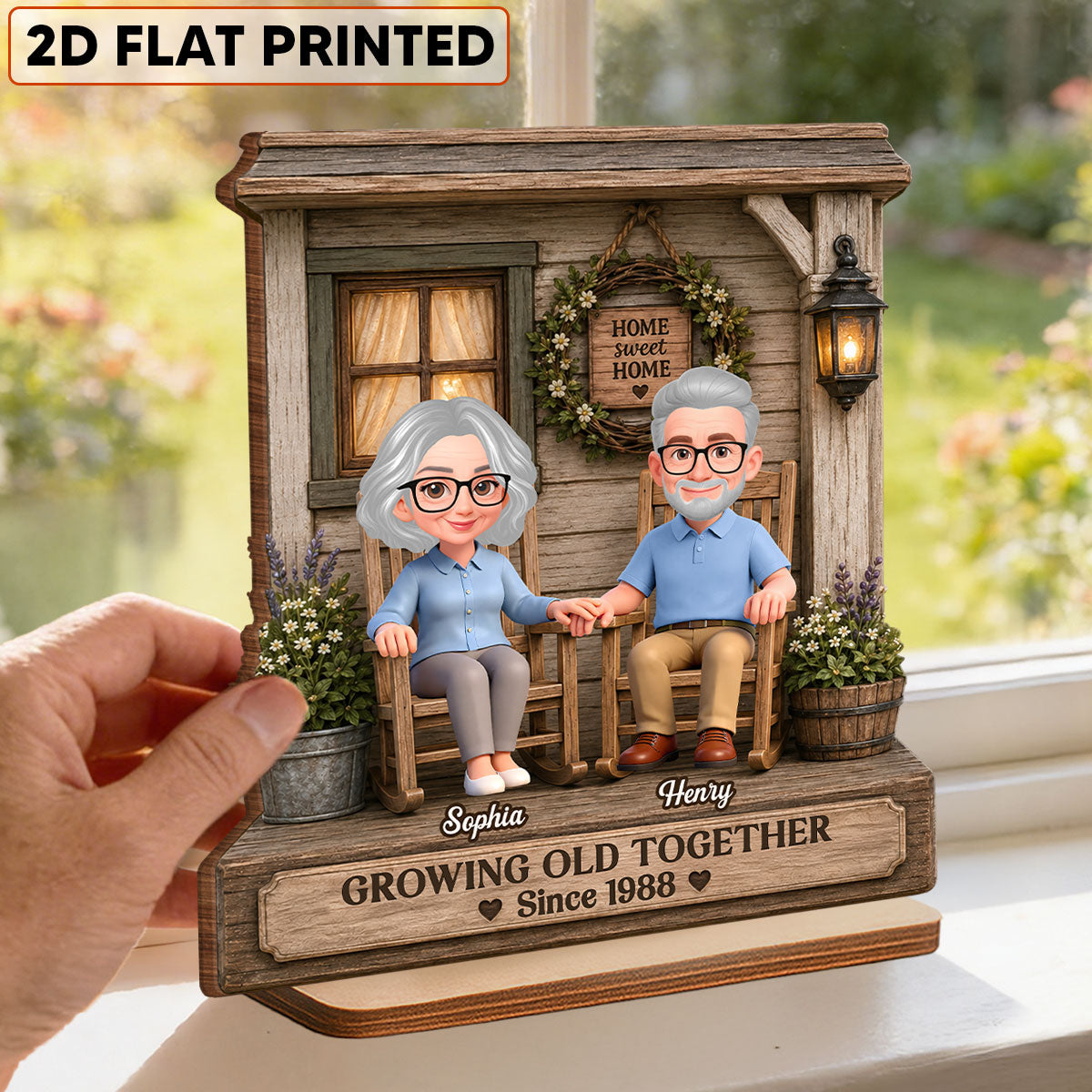 Eternal Love Couple Growing Old Together - Personalized 2-Layered Wooden Plaque - Anniversary Gift For Couple