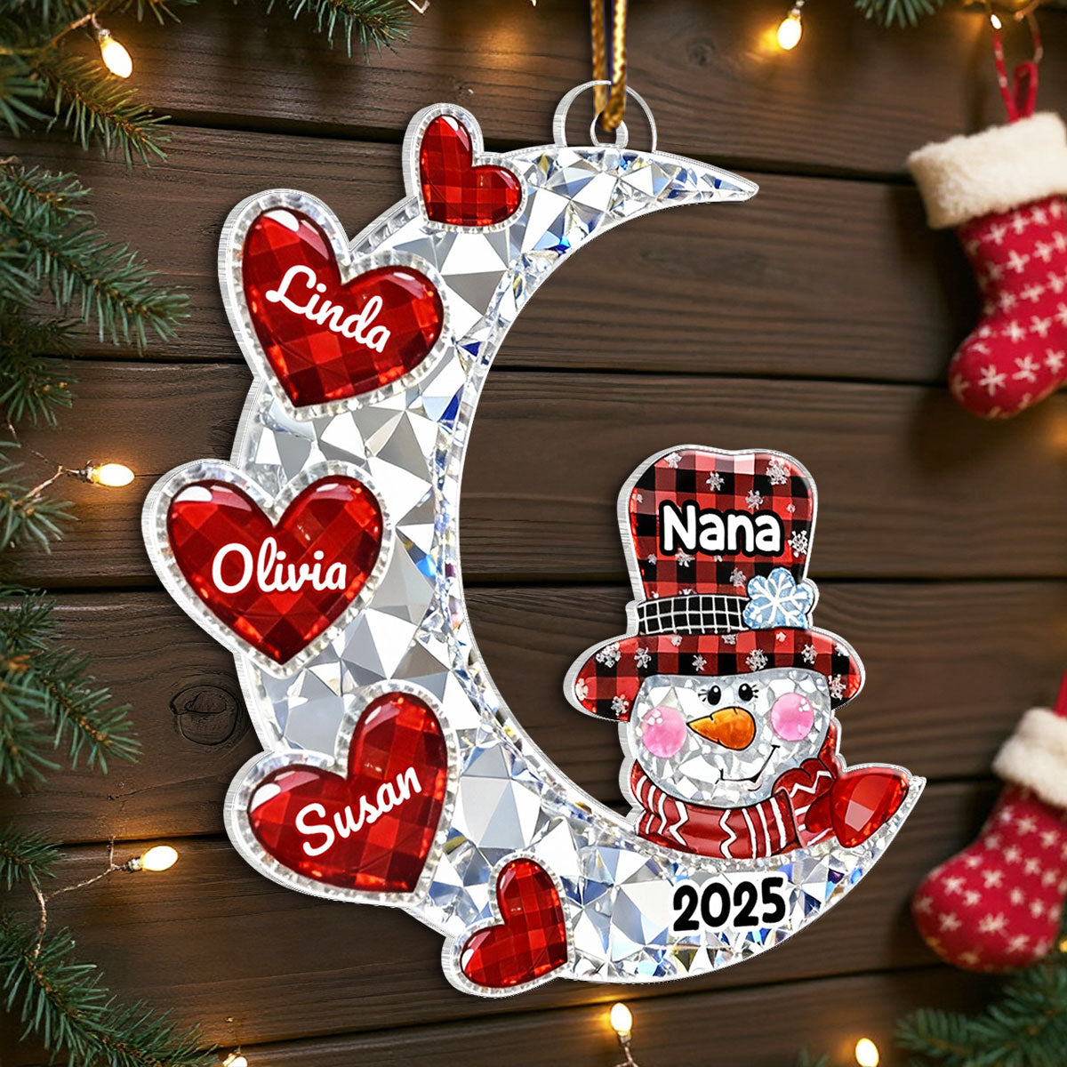 3D Crystal Effect Grandma Grandkid Moon Heart - Personalized Acrylic Ornament - Christmas Gift for Grandma, Grandkids